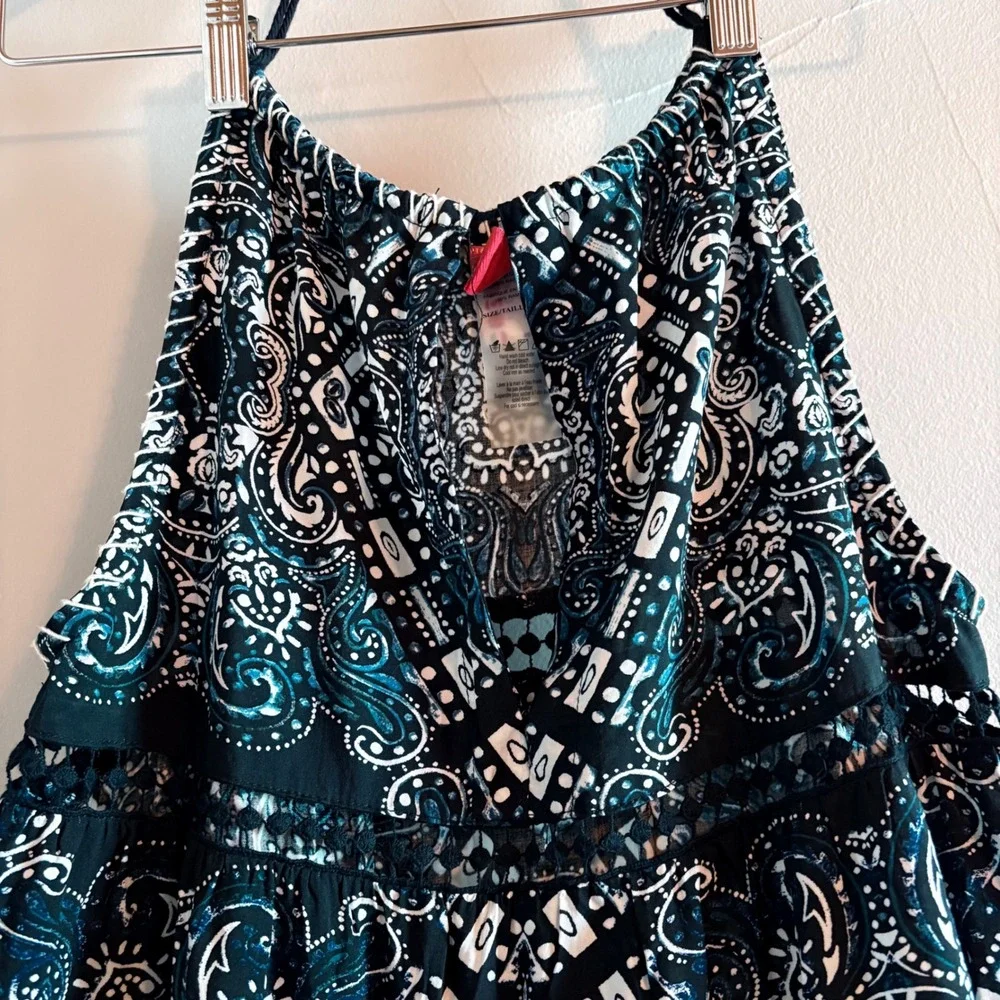 Red Carter Black Navy Paisley Tiered Halter Maxi Dress with Pockets XS - Picture 4 of 16